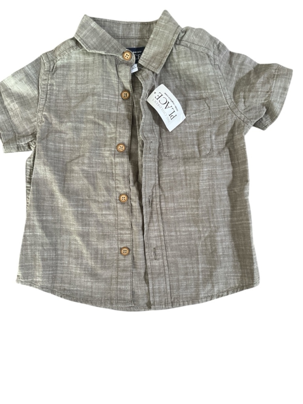 The Children's Place Short-Sleeve Button-Front Shirt - Taupe 2T NWT